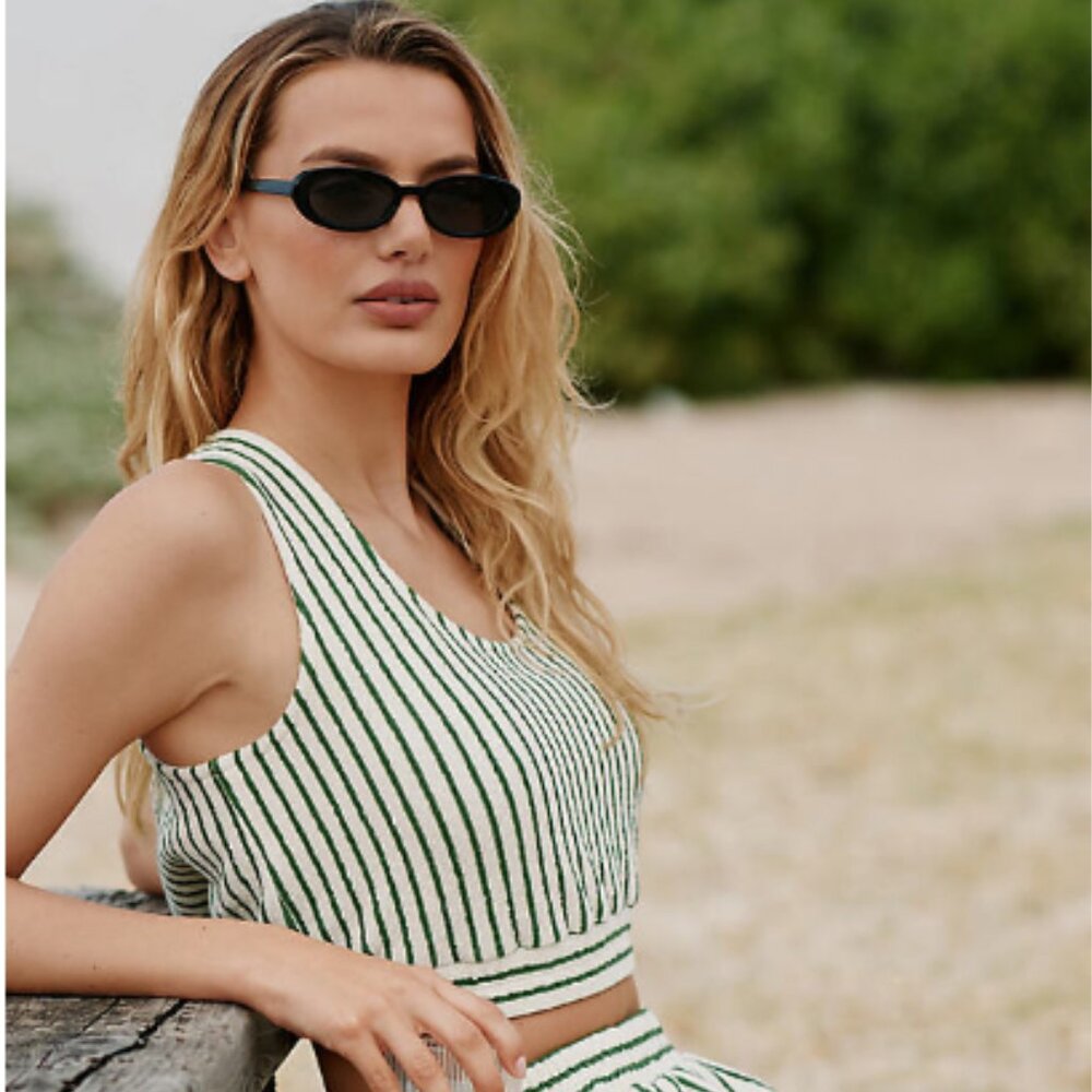 Brand New Sunday in Brooklyn Scoop-Neck Terry Striped Crop Top
